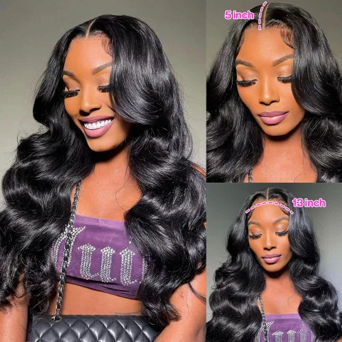 Vista 2 de Yamikk Pelucas de Cabello Humano de Ondas al Cuerpo con Encaje Frontal Pre-Desplumadas Línea Capilar Natural Densidad 180% Pelucas de Cabello Humano