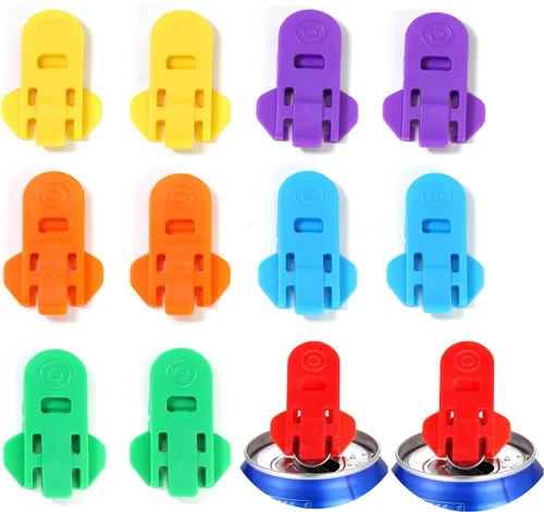 Vista 7 de Abrelatas manual fácil, paquete de 6 abridores de latas de cerveza de soda colorida y protector de latas de bebidas, escudos de plástico de alta