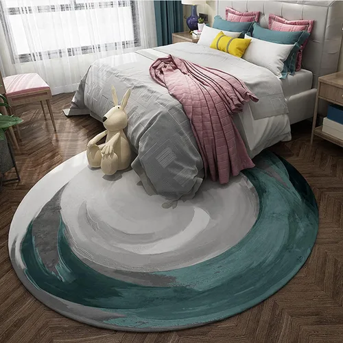 Alfombra redonda contemporánea de color gris y verde, alfombra circular para sala de estar, dormitorio, mesita de noche, alfombra de decoración del