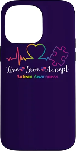 Vista 21 de Funda para iPhone 13 Pro Max Live Love Acept Autismo Concientización ECG Línea de Pulso Autismo Mamá