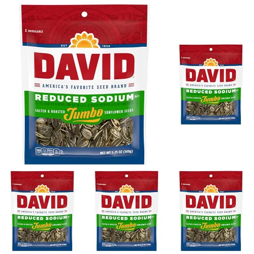 Vista 8 de DAVID Semillas de girasol jumbo reducidas en sodio, sabor original, relleno de cesta de Pascua para jugadores de béisbol, 5.25 onzas