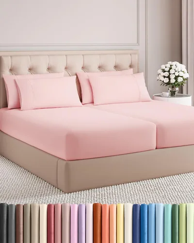 Vista 115 de Juego de sábanas Split King de 7 piezas - Incluye 4 fundas de almohada - Sábanas Split King - Ropa de cama de hotel de lujo suave - Refrescante