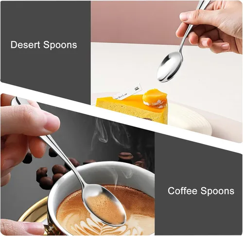 Vista 5 de Demitasse Café Expreso, Mini café Cuchara, Acero inoxidable 18/10 Pequeño cucharas para cucharas de postre, té, 6, Plateado