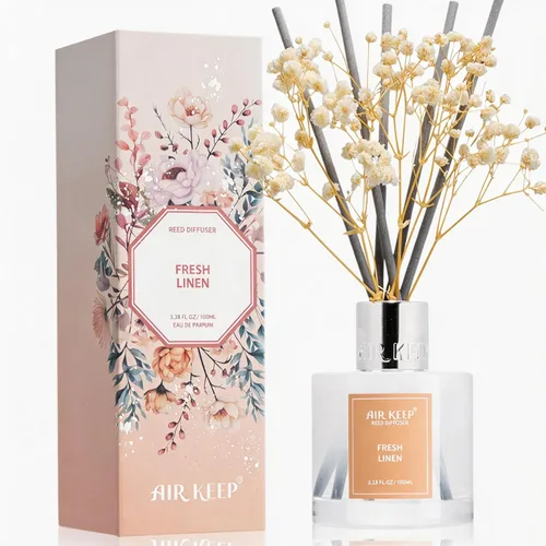 Vista 26 de Airkeep Difusor de varillas de 3.38 onzas (3.4 fl oz), juego de difusor de varillas perfumadas de lino limpio y vainilla de cachemira, difusor