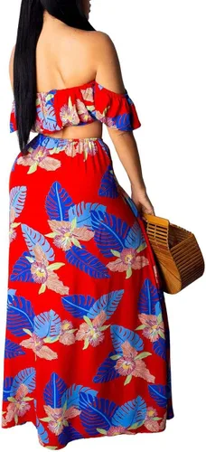 Vista 2 de Aro Lora Vestido largo sexy de dos piezas con estampado floral y abertura lateral para mujer