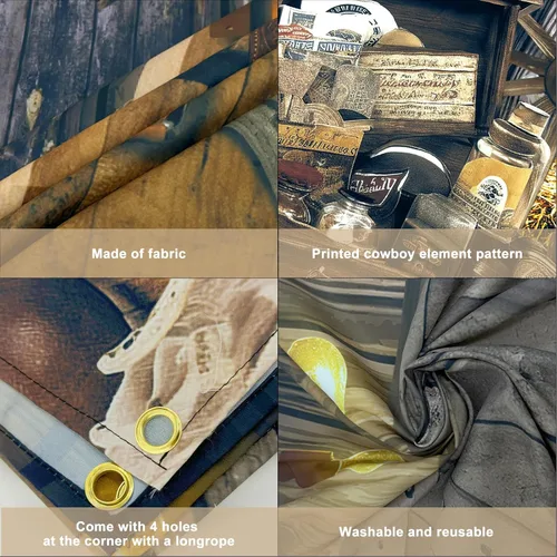 Vista 4 de OurWarm Fondo de vaquero occidental de 7 x 5 pies, decoración de rodeo del salvaje oeste, decoración rústica de casa de granero, accesorios