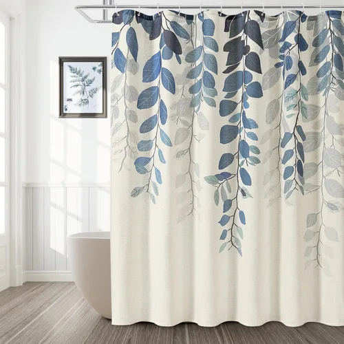 Vista 22 de BOODII Cortinas de ducha negras de 36 x 72 pulgadas, cortina de ducha de eucalipto de primavera para baño, cortina de baño con textura de flameado