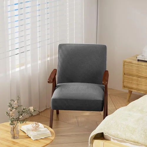 Vista 5 de HUIMO Silla moderna de mediados de siglo, silla decorativa, sillón de madera, sillas para sala de estar, silla de lectura, silla tapizada elegante