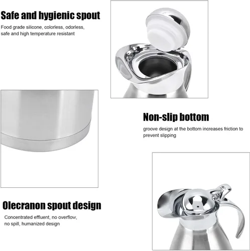 Vista 9 de Jarra térmica de café térmica, olla térmica aislada de acero inoxidable, frasco al vacío de doble pared, termo de café para café, agua caliente, té