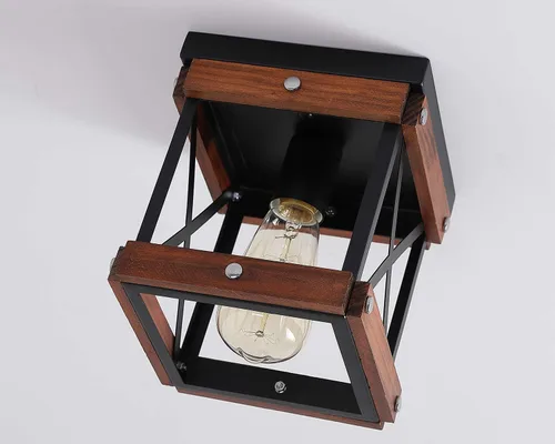 Vista 8 de Fivess Lighting Lámpara de techo rústica de montaje empotrado, 1 luz de metal y madera, mini lámpara de montaje semiempotrado para pasillo, cocina