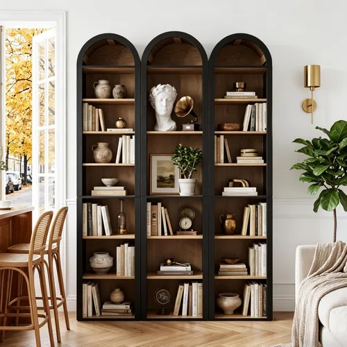 Vista 4 de Turtle&Myrtle Tall Narrow Arched Bookshelf, 8-Tier Skinny Arch Bookcase for Small Space, Freestanding Storage Organizer with Adjustable Shelves