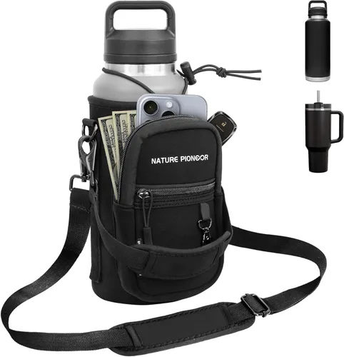 Vista 7 de NATURE PIONEOR Water Bottle Holder with Strap,Water Bottle Carrier Bag Sling Sleeve with Adjustable Shoulder Strap & Handle and Large Phone Pocket