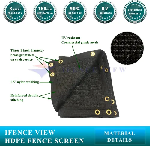 Vista 2 de Ifenceview - Panel de malla de tela negra de 1.2 x 0.3 m hasta 1.2 x 15.2 m, para construcción, patio, entrada, jardín, alberca, balcón, pérgola
