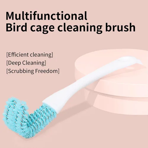 Vista 3 de Limpiador de jaulas de pájaros de acero inoxidable con mango largo, cepillo de doble cabezal y raspador para jaulas de loros, herramienta