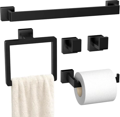 Vista 11 de Juego de accesorios de baño con barra de toallas: 5 piezas de hardware de baño de níquel cepillado cuadrado de acero inoxidable SUS304 - 61 cm