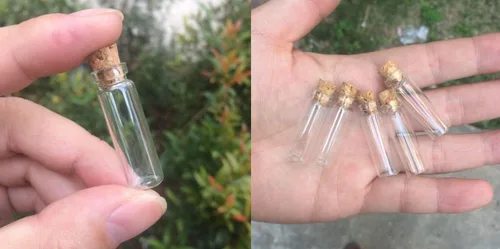 Vista 4 de Botellas/tarros pequeños de vidrio transparente de 0.0 fl oz con tapones de corchos para artes y manualidades, proyectos, decoración, recuerdos