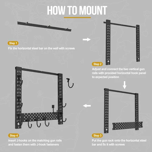Vista 4 de ONETIGRIS Soporte de pared para pistolas, estante para armas de interior con estante horizontal y 1 bandeja extraíble para accesorios de pistola