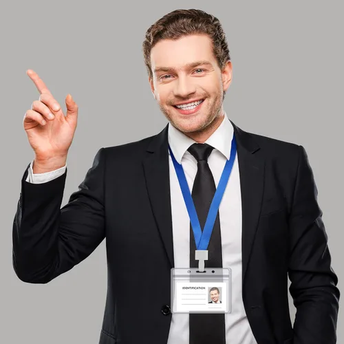 Vista 7 de Zonon 150 soportes para tarjetas de identificación con nombre, fundas horizontales transparentes de plástico transparente de PVC para tarjetas