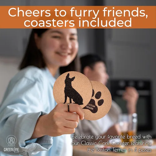 Vista 2 de Boston Terrier Lovers - Juego de 4 posavasos de corcho con parte inferior protectora Decoración de perro para bebidas Gran idea de regalo