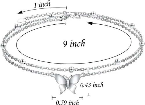 Vista 7 de FLYOW Tobillera para mujer de plata de ley S925 ajustable con cuentas de corazón con dije de corazón