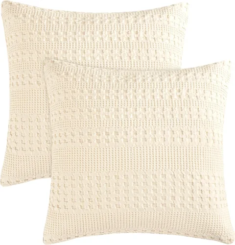 Vista 386 de PHF - Fundas de almohada 100% algodón con tejido gofre europeo, 26 x 26 pulgadas, 2 unidades para decoración elegante del hogar, para cama, sin