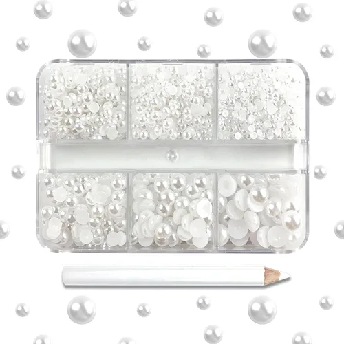 Vista 5 de Cuentas de perlas semicirculares planas para arte de uñas de perlas, manualidades, decoración de boda (2/3/4/5/6/8/0.394 in) (L-rosa melocotón)