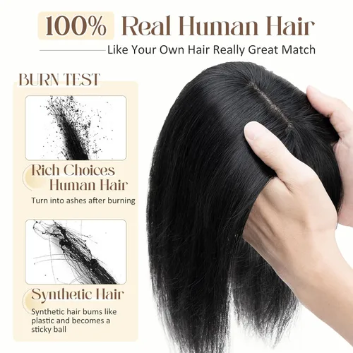 Vista 2 de Rich Choices Postizo de Cabello Humano 100% Real con Flequillo - Postizo de Cabello Remy Real para Mujeres con Adelgazamiento en la Parte Superior