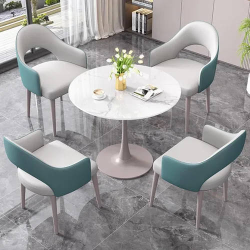 Vista 11 de YVYKFZD Office Reception Room Club Table, Kitchen Dining Table Set for 4, Simple Round Conference Table, Industrial Coffee Table Conference Room