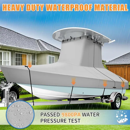 Vista 5 de iCOVER - Cubierta de barco en forma de T, para barco de consola central de 16 pies a 18.5 pies de largo con techo en T, poliéster de grado marino
