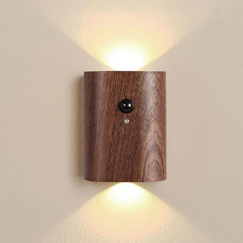 Vista 10 de LANDGOO Luz nocturna de madera de fresno blanco con sensor de movimiento inteligente - Luz de escalera recargable de 2700K LED para dormitorio