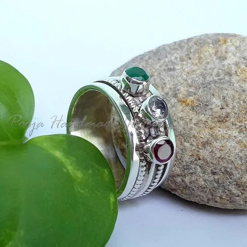Vista 4 de Multi Gemstone Spinner Ring, Anxiety Ring, Ruby Band Ring, 925 Sterling Silver Band, Spinner Ring For Women, Gift Ring For Mother's Day, Fidget