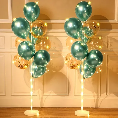 Sosation Juego de 2 soportes de columna para globos de suelo con 40 globos y soporte de luz LED, ideal para graduación, cumpleaños, boda, baby Verde