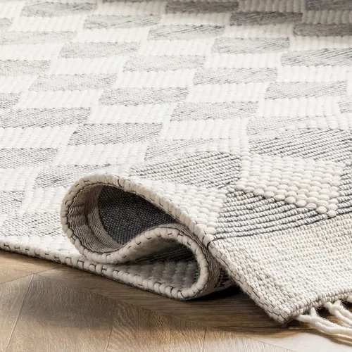 Vista 6 de Rugs USA Fractal - Alfombra de lana de diamante, 2x8, gris