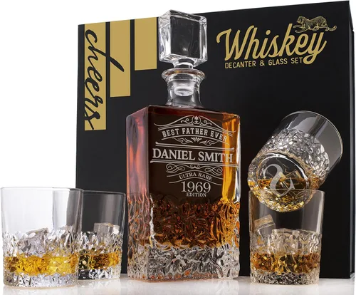 Vista 8 de Juego de decantadores de whisky personalizados de 5 piezas, decantador de licor personalizado de edición limitada, 27 onzas, 27.1 fl oz con 4 piezas