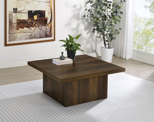 Vista 3 de Coaster Home Furnishings - Devar - Madera - Mesa de centro cuadrada con base de plinto, diseño geométrico y estilo contemporáneo - Sala de estar