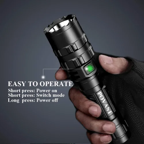 Vista 4 de POVAST Linterna Picatinny, linterna táctica LED para riel de rifle con interruptor de presión, luz impermeable de 3000 lúmenes, linterna recargable