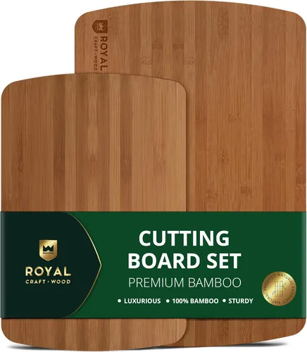Vista 16 de ROYAL CRAFT WOOD Tablas de cortar de madera para preparar comidas y servir en la cocina, juego de tablas de servir de madera de bambú con asas