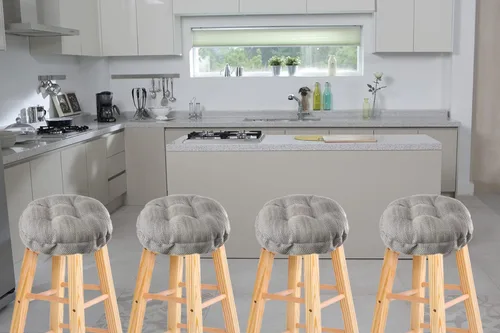 Vista 6 de HFCNMY Cojines para taburetes de bar, paquete de 2 fundas de asiento redondas acolchadas con bandas elásticas y parte inferior antideslizante