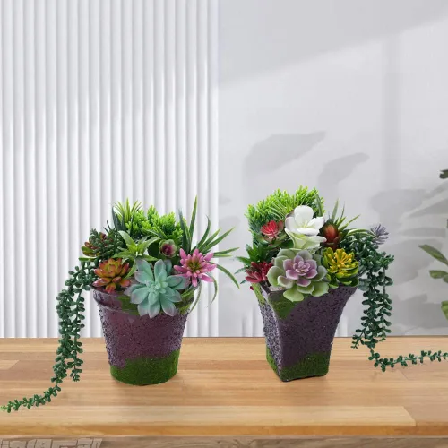 Vista 3 de COTSEN Paquete de 24 suculentas artificiales sin maceta, suculentas artificiales falsas colgantes de perlas pequeñas de aloe cactus para interiores