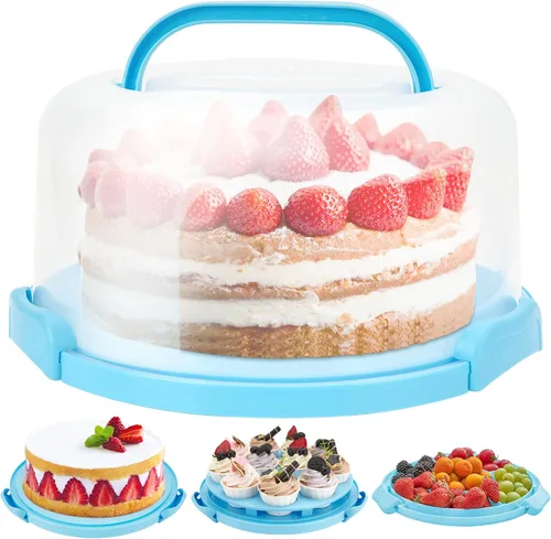 Ohuhu Soporte para tartas con tapa y asa, sin BPA, para tartas de 10 pulgadas con 2 asas, cubierta de plástico, base de dos caras para tartas de