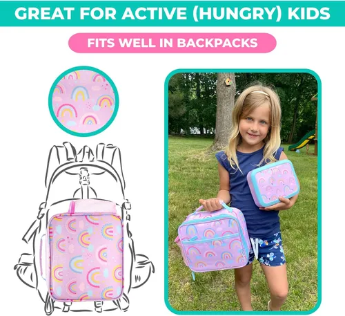 Vista 3 de Kinsho Lonchera para niños con bolsa de hielo, niñas, arcoíris