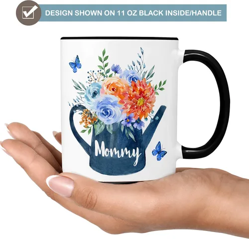 Vista 3 de Flowers, Butterfly and Watering Can Personalized Coffee Mug Pretty Spring Floral Bridesmaid Gift Microwave Dishwasher Safe Customized Cup