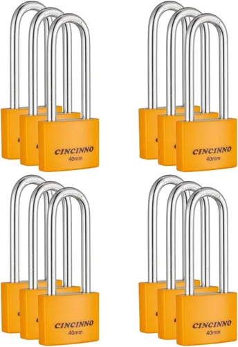Vista 7 de CINCINNO Juego de 8 cerraduras pequeñas, candados de aluminio cubiertos con igual llave, 1.181 in resistente a la intemperie con la misma llave