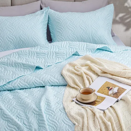 Vista 62 de Edredón de cama tamaño queen Love's cabin, color azul, para cama de verano, de microfibra ligera, estilo moderno, para todas las estaciones, 3