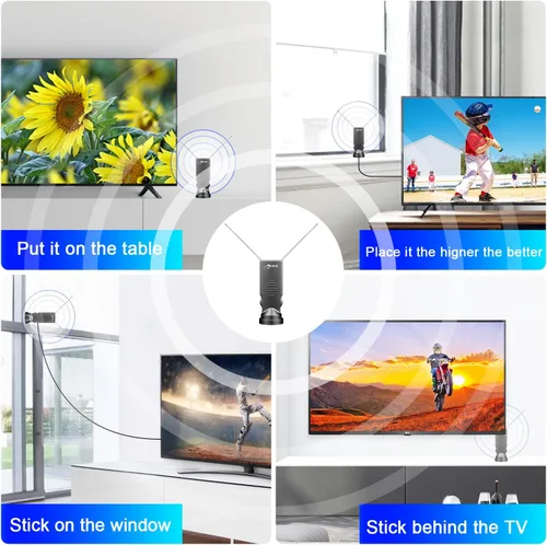 Vista 6 de HIDB Antena de orejas de conejo Recepción de largo alcance con amplificador para Smart TV interior, antena digital HD 4K compatible con todos