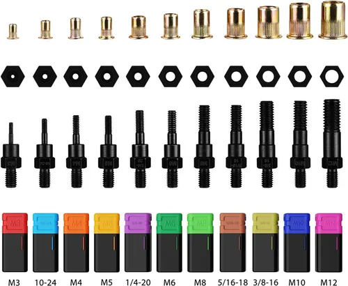 Vista 2 de WETOLS Herramienta de tuerca remachadora de 17 pulgadas, kit de herramientas de remache manual con 11 mandriles métricos y SAE M3 M4 M5 M6 M8 M10