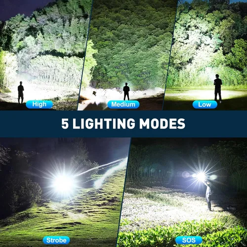 Vista 4 de Linternas LED recargables de 90,000 lúmenes altos, paquete de 2 luces de flash superbrillantes con mazorca, 7 modos de iluminación impermeable