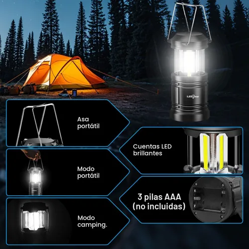 Vista 4 de Linterna de camping LED de ILEEDear, luces operadas por batería, brillo ajustable para camping, emergencias, cortes de energía, linternas plegables