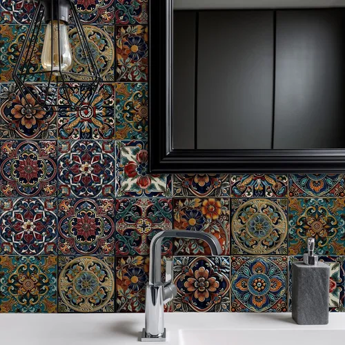 Vista 45 de Alwayspon Adhesivo para azulejos de pared moriscos para despegar y pegar, calcomanías de vinilo autoadhesivas para azulejos de cocina y baño, 4 x 4