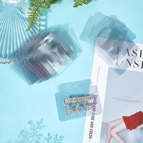 Vista 5 de FINGERINSPIRE 200 tarjetas de plástico con lazo para el cabello, tarjetas de exhibición para clips rectangulares (color transparente)
